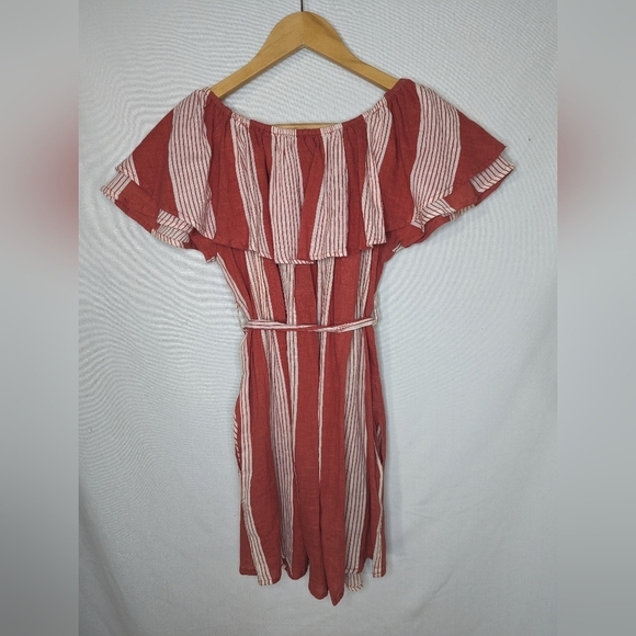 Faithfull the Brand Lulu's Amalfi Rust Red Striped Mini Dress Size US 2 Pockets - Picture 3 of 13